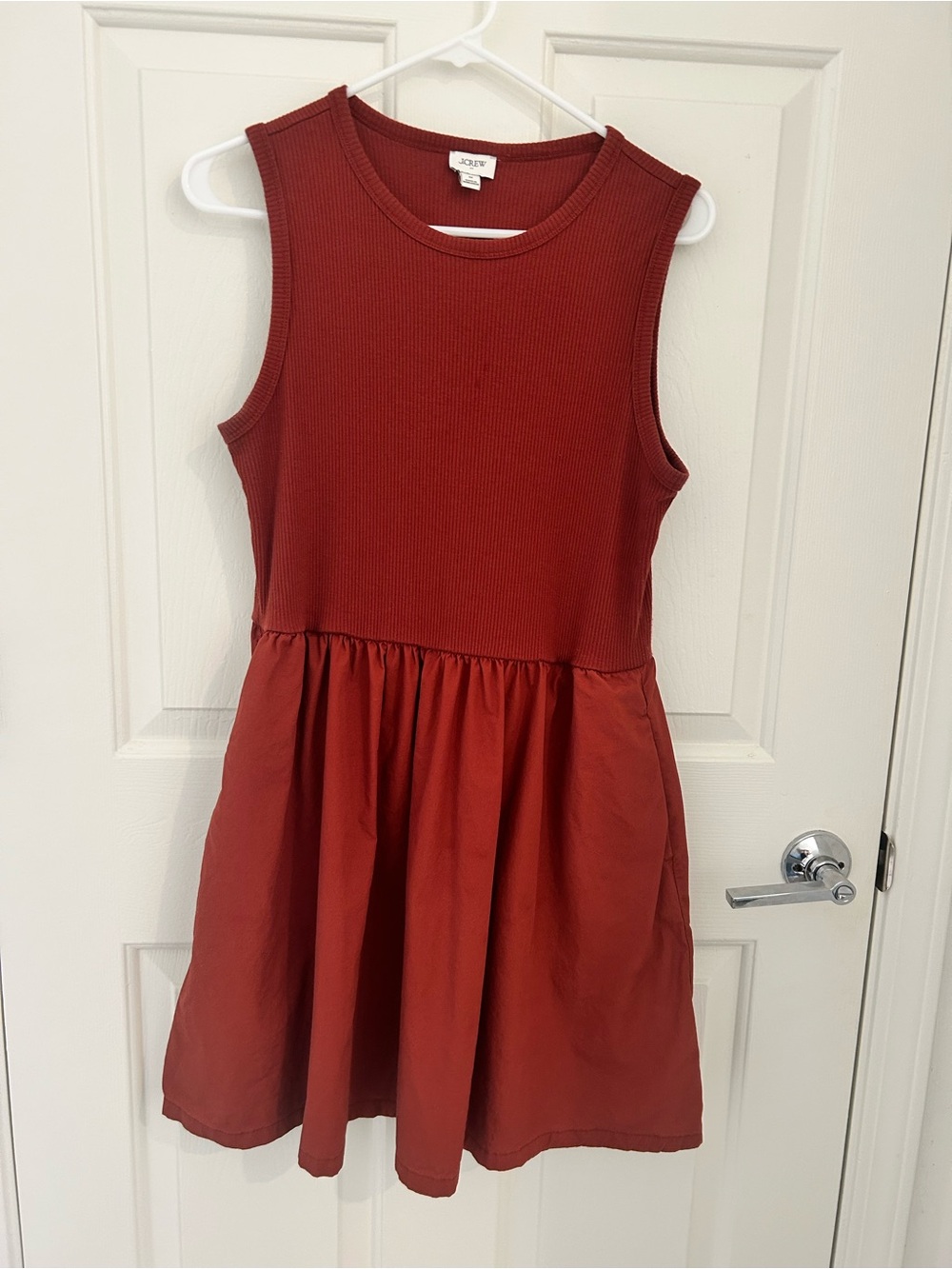 J. Crew Factory Brick Red Sleeveless Knit-and-Woven Dress size M